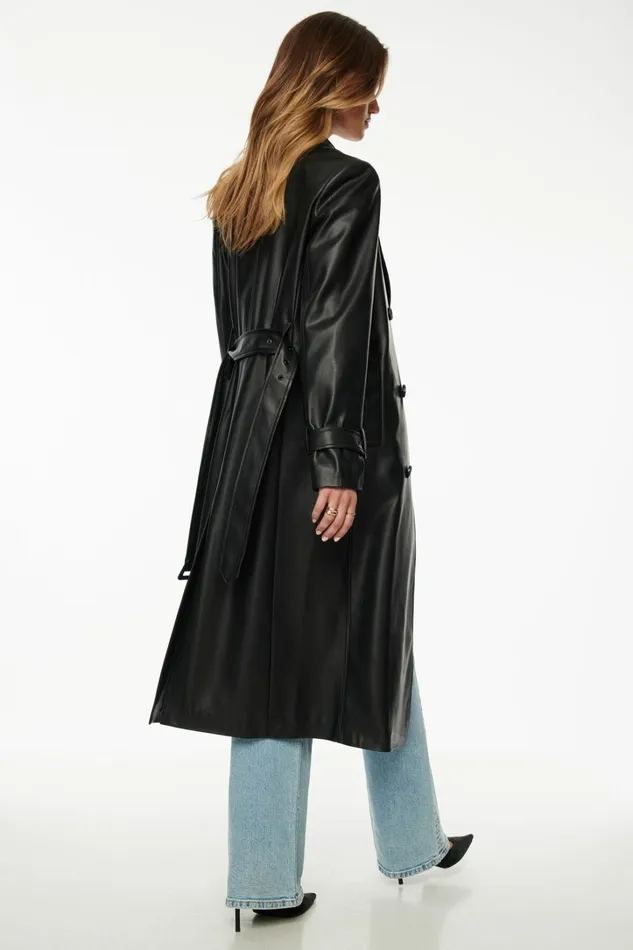 Dynamite Coats and Jackets Women Military Faux Leather Trench Coat Black