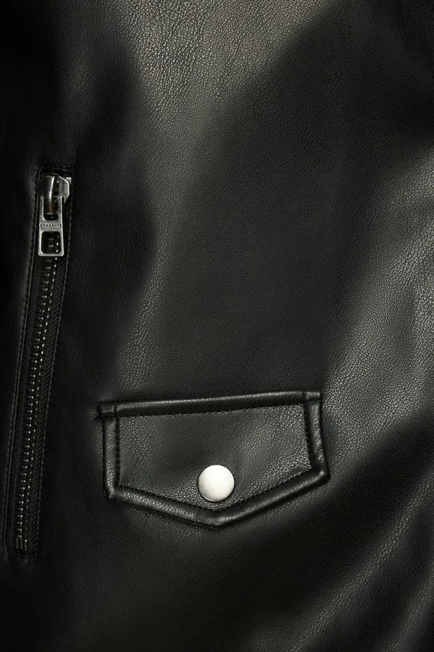 Dynamite Coats and Jackets Women Oversized Faux Leather Biker Jacket BLACK
