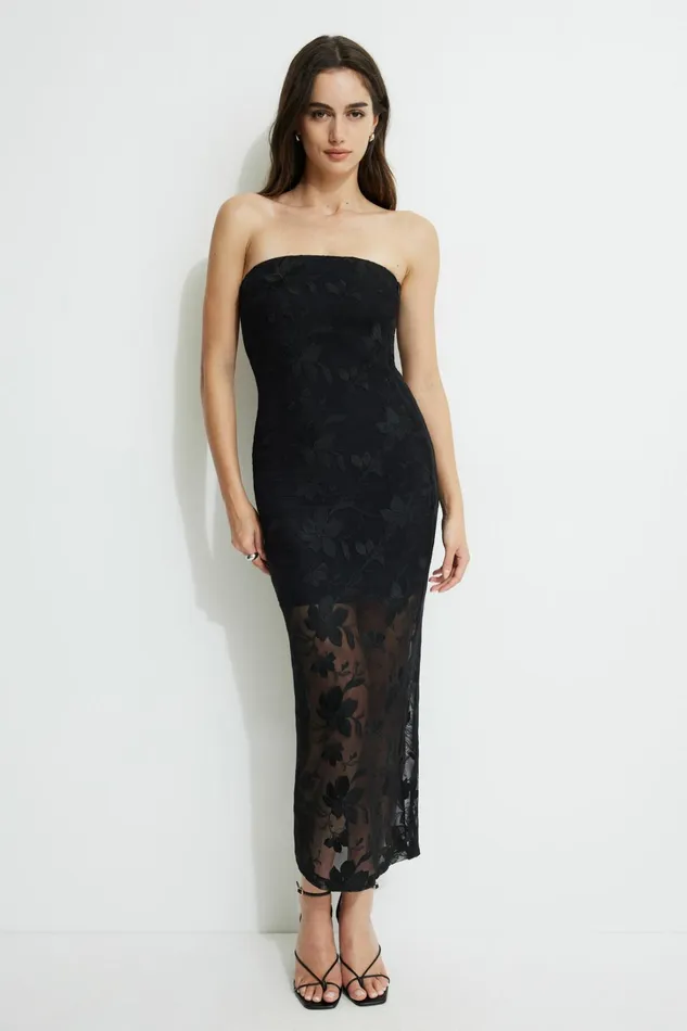 Dynamite Dresses and Jumpsuits Women Elisa Mesh Maxi Tube Dress Black