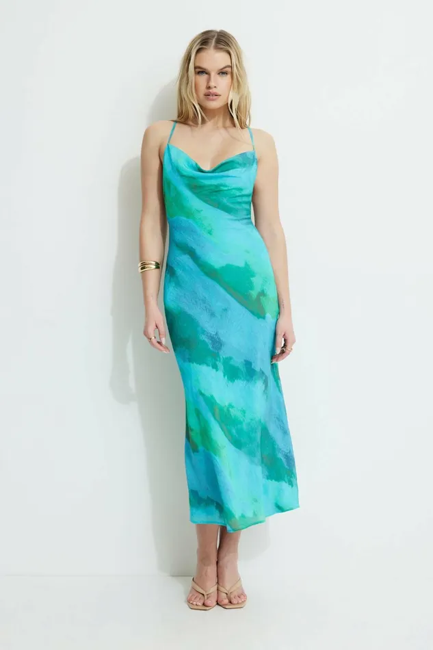 Dynamite Dresses and Jumpsuits Women Open Back Midi Dress Blue
