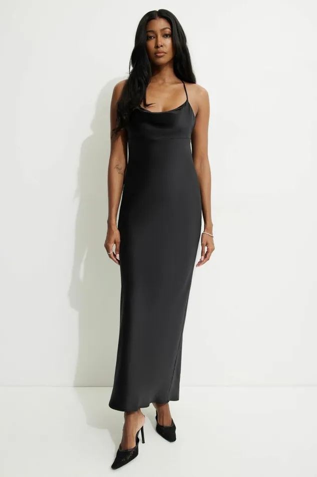 Dynamite Dresses and Jumpsuits Women Satin Slip Maxi Dress Black