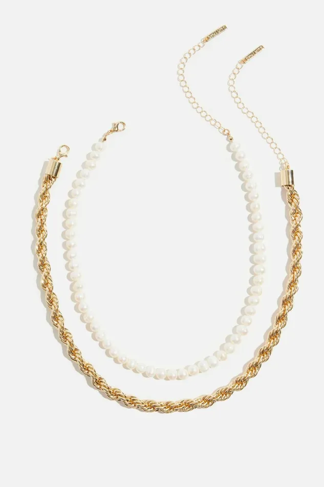 Dynamite Necklaces Women 2Pack Twist Rope and Pearl Necklaces White