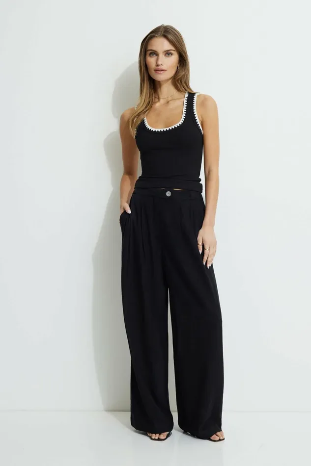 Dynamite Pants Women Pleated Linen Pants Black