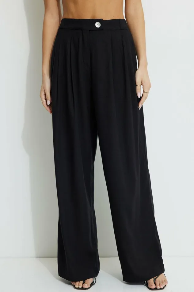 Dynamite Pants Women Pleated Linen Pants Black