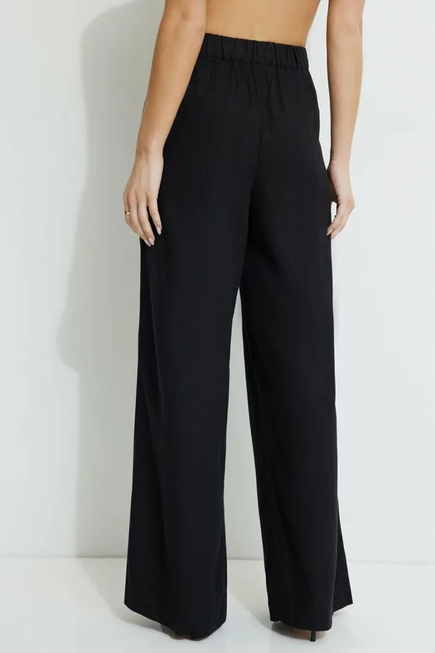 Dynamite Pants Women Pleated Linen Pants Black