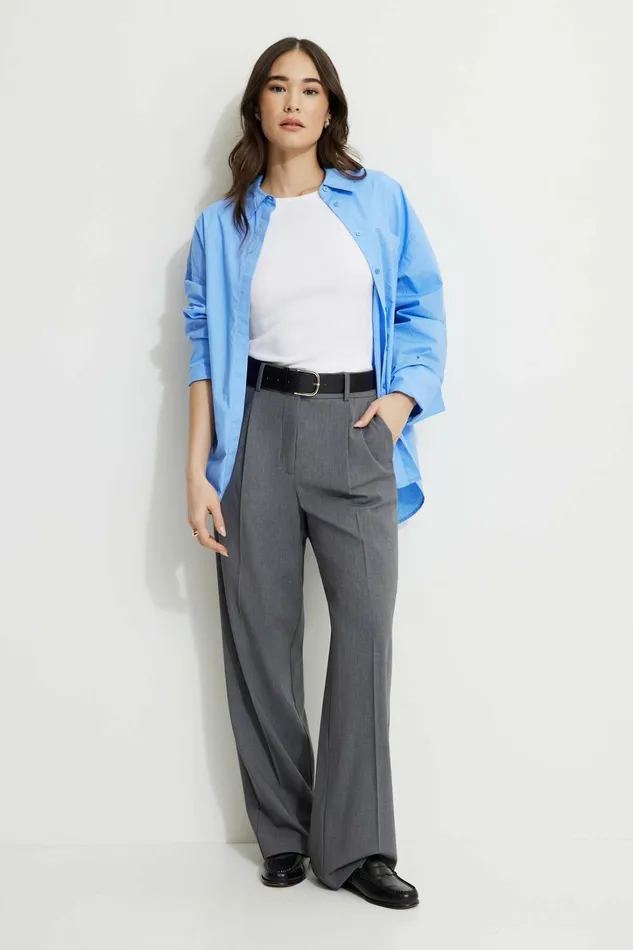 Dynamite Pants Women Sofia Pleated Straight Leg Pants Gray
