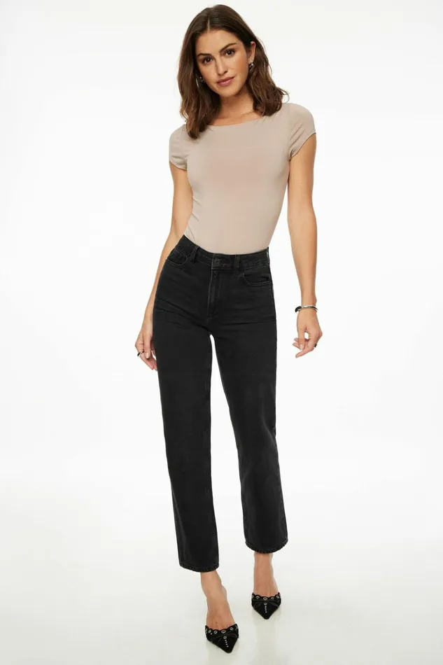 Dynamite Short Sleeve Tops Women Romie Sculpt Boat Neck Bodysuit Grey