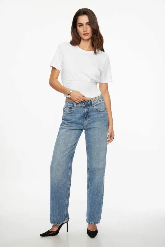 Dynamite Short Sleeve Tops Women Smocked Crewneck TShirt White