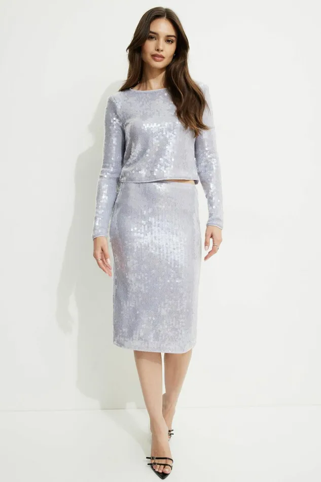 Dynamite Skirts and Skorts Women Alana Sequin Midi Skirt White