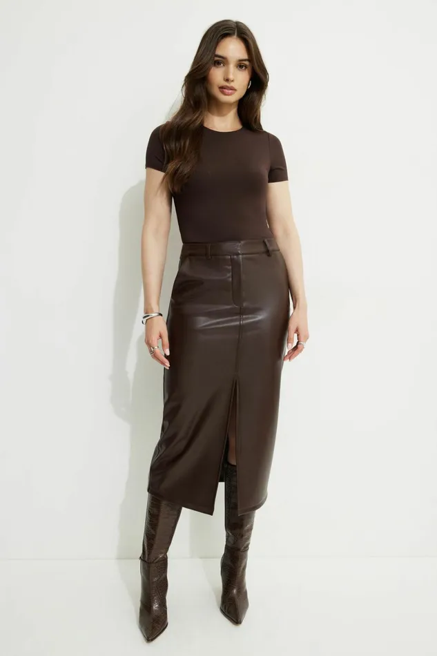 Dynamite Skirts and Skorts Women Danbi Faux Leather Midi Skirt Brown