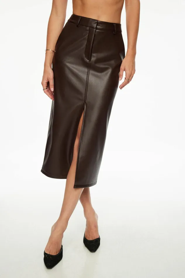 Dynamite Skirts and Skorts Women Danbi Faux Leather Midi Skirt Brown