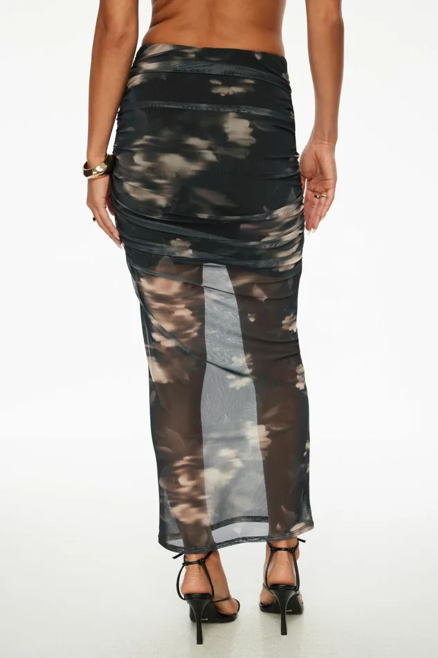Dynamite Skirts and Skorts Women Ruched Mesh Maxi Skirt Black
