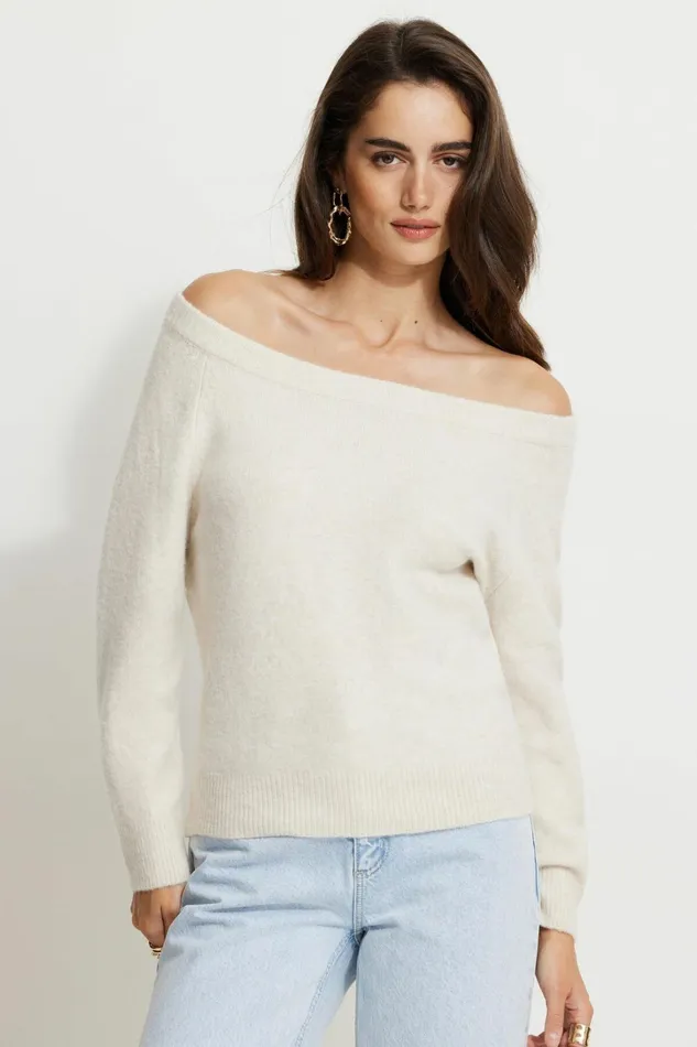 Dynamite Tops Women Heavenlyarn Off Shoulder Sweater Beige