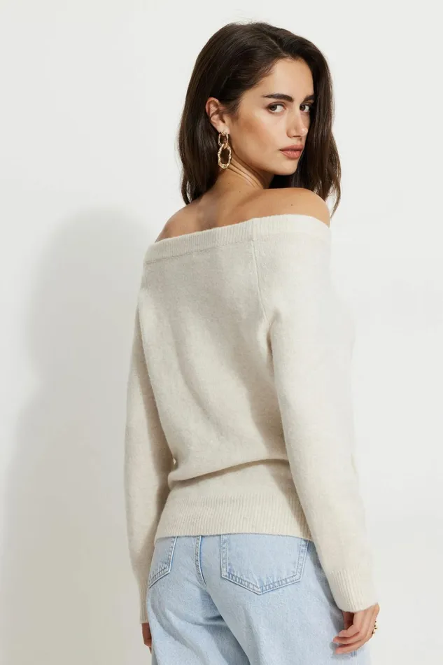 Dynamite Tops Women Heavenlyarn Off Shoulder Sweater Beige