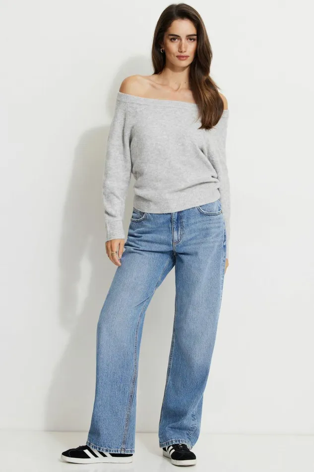 Dynamite Tops Women Heavenlyarn Off Shoulder Sweater Gray
