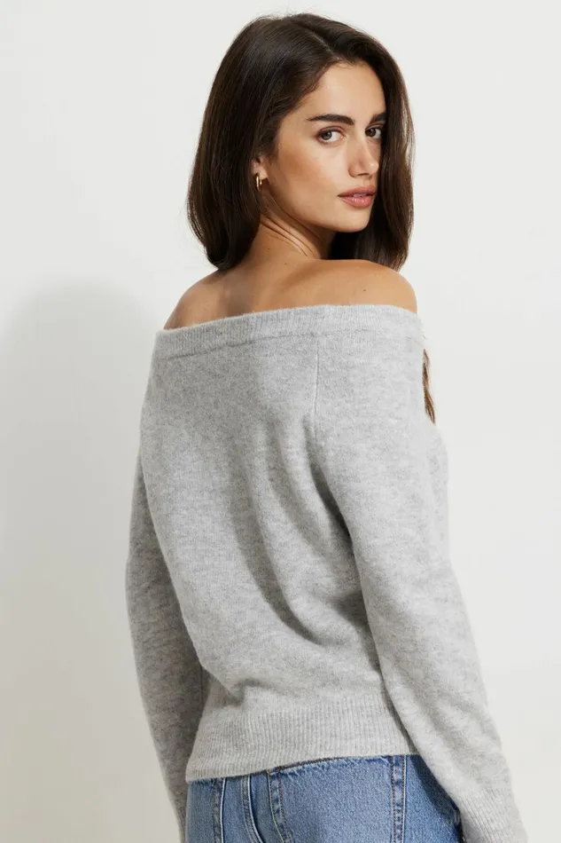 Dynamite Tops Women Heavenlyarn Off Shoulder Sweater Gray