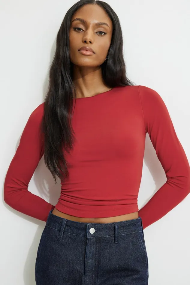Dynamite Tops Women Kyla Jersey Long Sleeve TShirt Red