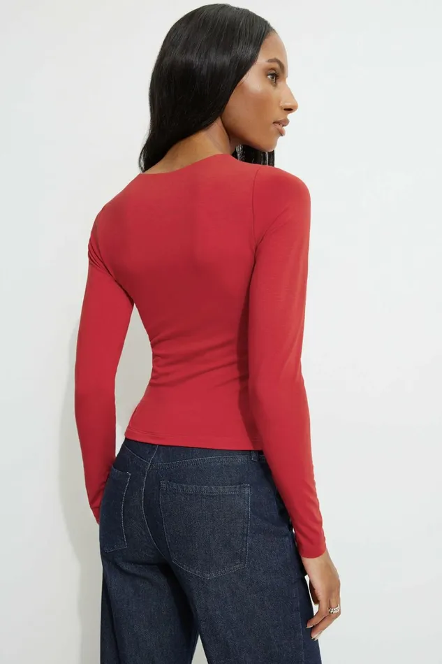 Dynamite Tops Women Kyla Jersey Long Sleeve TShirt Red