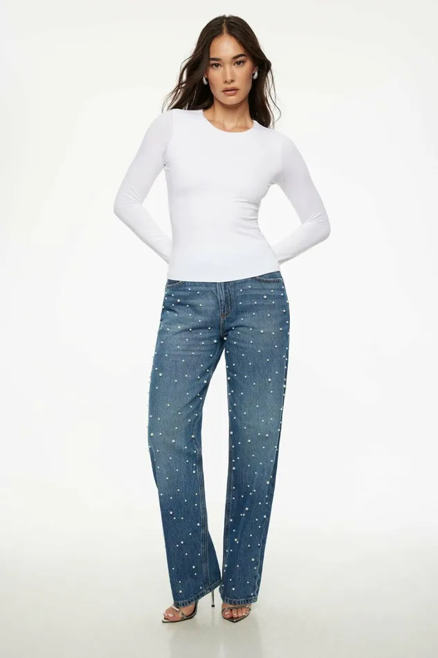 Dynamite Tops Women Kyla Jersey Long Sleeve T Shirt White