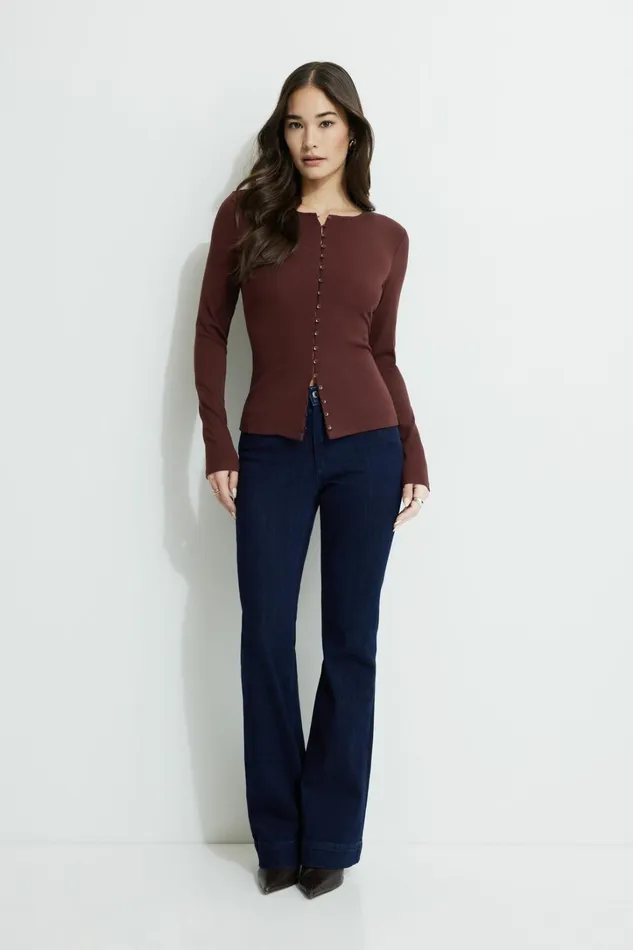 Dynamite Tops Women Renae Ribbed Flyaway Cardigan Burgundy