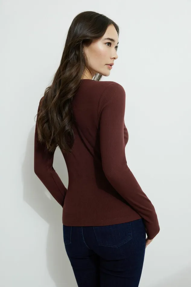 Dynamite Tops Women Renae Ribbed Flyaway Cardigan Burgundy