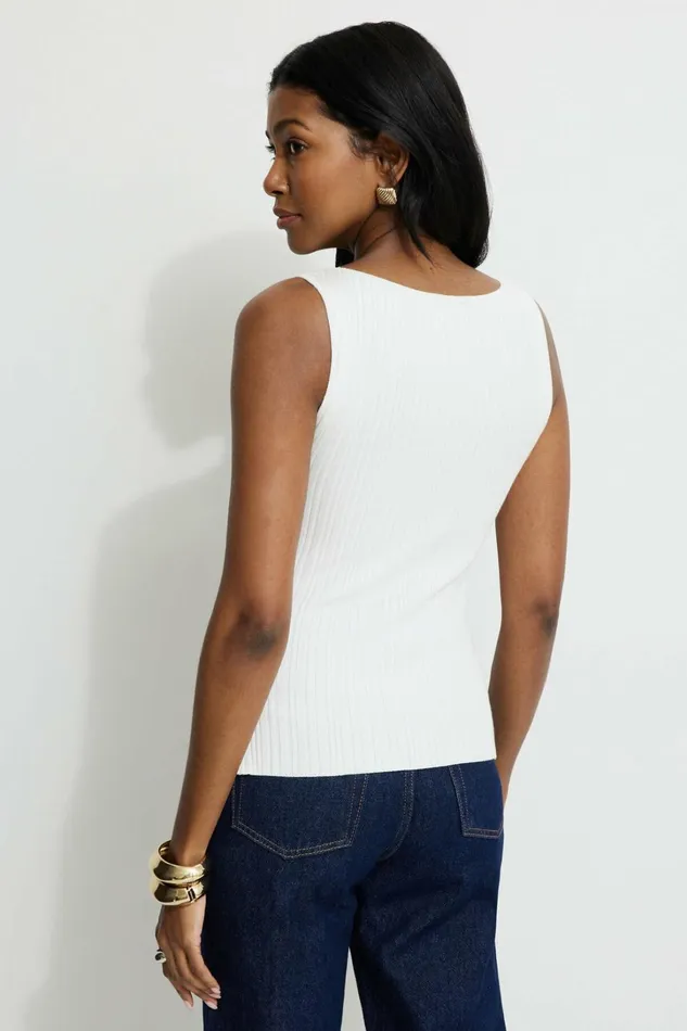 Dynamite Tops Women Ribbed Boat Neck Tank Top White