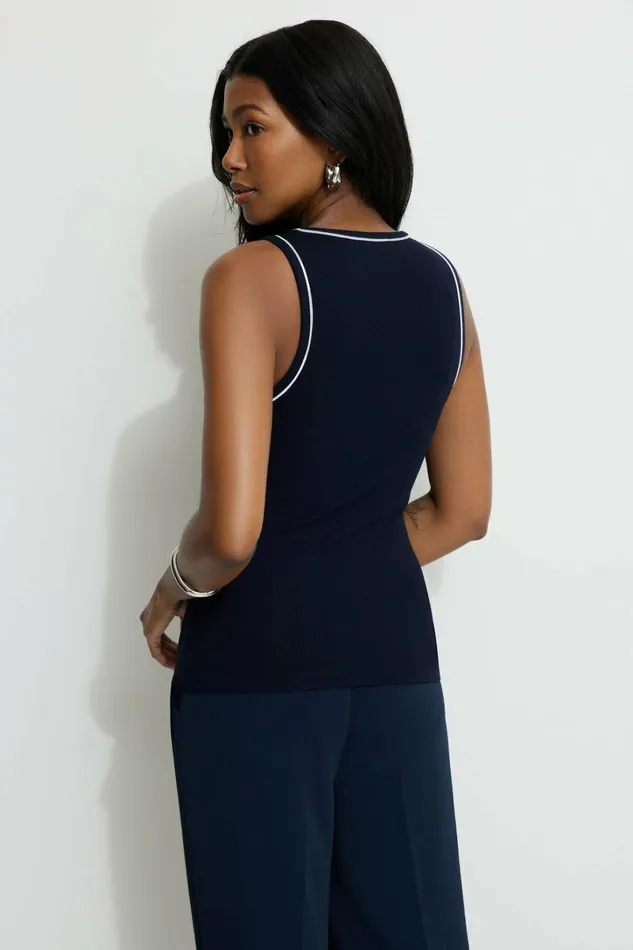 Dynamite Tops Women Ribbed Contrast Tank Top Blue