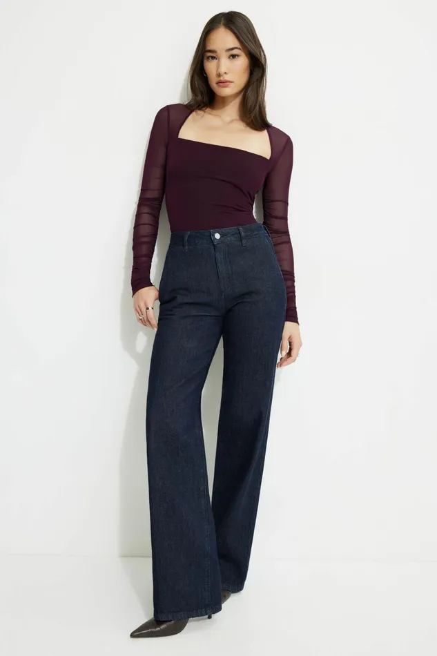 Dynamite Tops Women Shirred Long Sleeve Bolero Top Burgundy