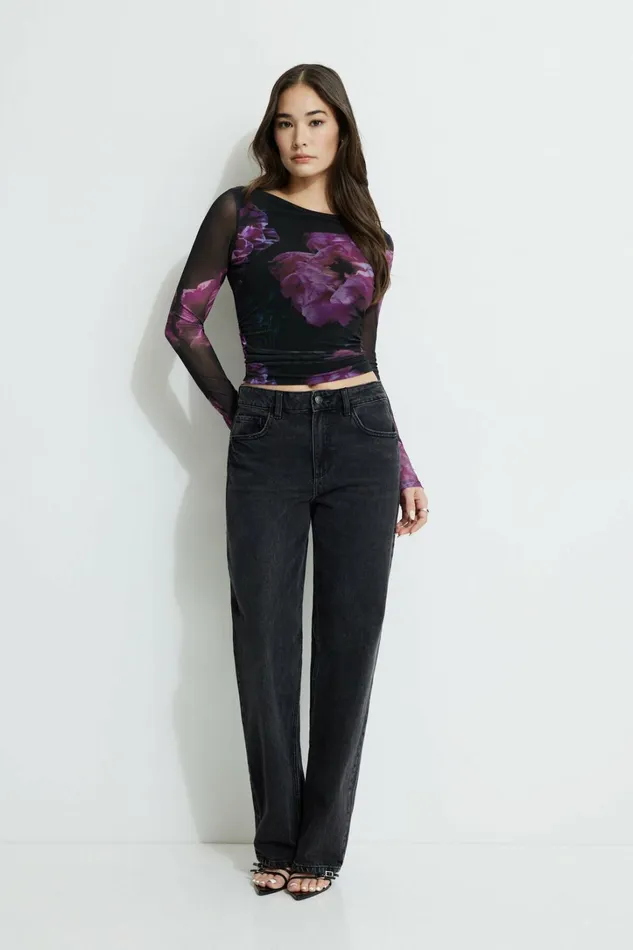 Dynamite Tops Women Stella Long Sleeve Mesh Top Purple