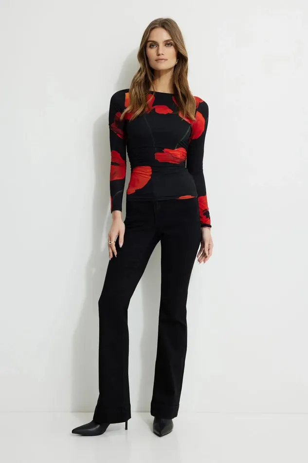 Dynamite Tops Women Stella Printed Long Sleeve TShirt Red
