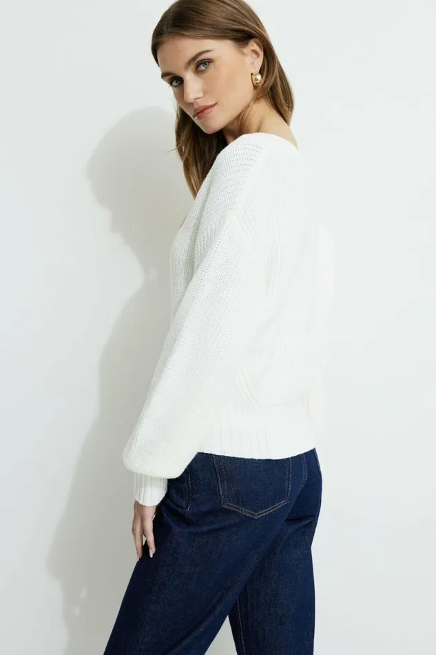Dynamite Tops Women Stephanie Cinched Waist Sweater White