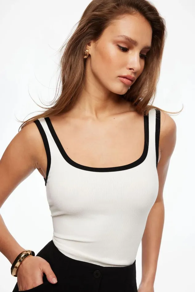 Dynamite Tops Women Tayla Ribbed Scoop Tank Top White