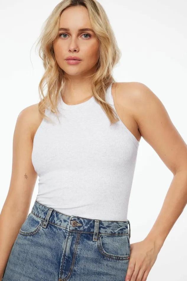 Dynamite Tops Women Tedi Ribbed Tank Top Gray