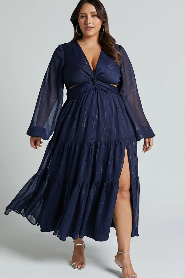 Edelyn Midi Dress 8211 Cut Out Balloon Sleeve Tiered Dress In Navy Women Showpo Curve Clothes Edelyn Midi Dress 8211 Cut Out Balloon Sleeve Tiered Dress In Navy Women Showpo Curve Clothes