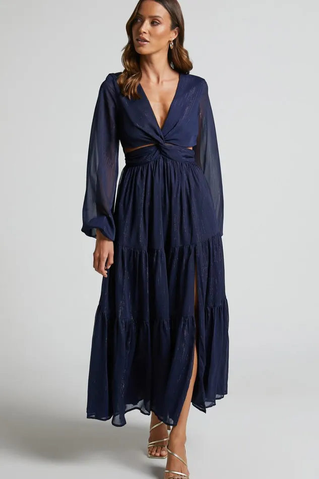 Edelyn Midi Dress 8211 Cut Out Balloon Sleeve Tiered Dress In Navy Women Showpo Curve Clothes Edelyn Midi Dress 8211 Cut Out Balloon Sleeve Tiered Dress In Navy Women Showpo Curve Clothes