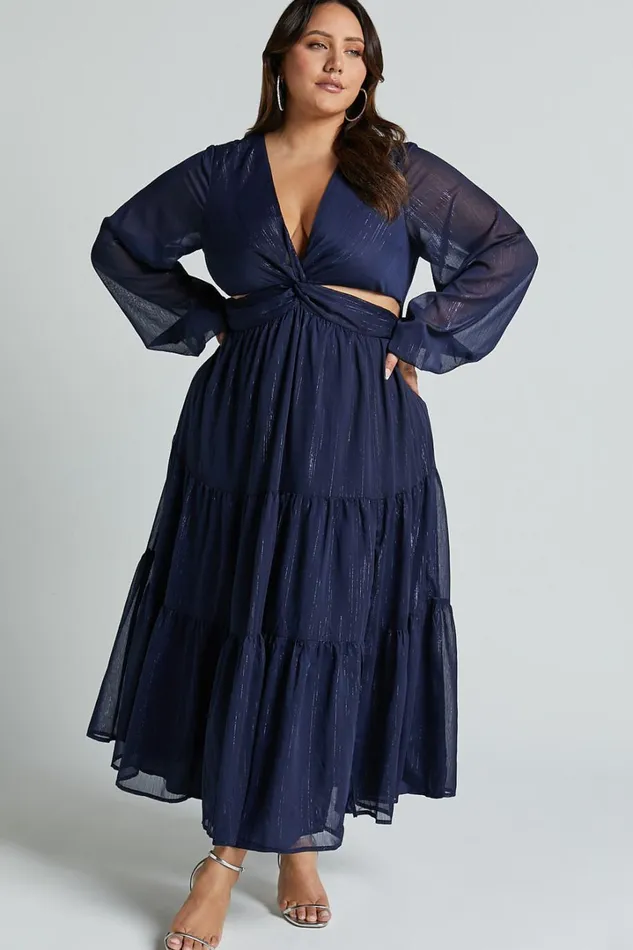 Edelyn Midi Dress 8211 Cut Out Balloon Sleeve Tiered Dress In Navy Women Showpo Curve Clothes Edelyn Midi Dress 8211 Cut Out Balloon Sleeve Tiered Dress In Navy Women Showpo Curve Clothes