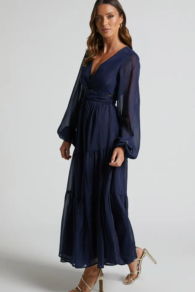 Edelyn Midi Dress 8211 Cut Out Balloon Sleeve Tiered Dress In Navy Women Showpo Curve Clothes Edelyn Midi Dress 8211 Cut Out Balloon Sleeve Tiered Dress In Navy Women Showpo Curve Clothes