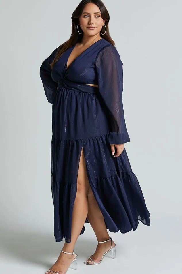 Edelyn Midi Dress 8211 Cut Out Balloon Sleeve Tiered Dress In Navy Women Showpo Curve Clothes Edelyn Midi Dress 8211 Cut Out Balloon Sleeve Tiered Dress In Navy Women Showpo Curve Clothes