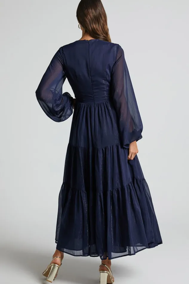 Edelyn Midi Dress 8211 Cut Out Balloon Sleeve Tiered Dress In Navy Women Showpo Curve Clothes Edelyn Midi Dress 8211 Cut Out Balloon Sleeve Tiered Dress In Navy Women Showpo Curve Clothes