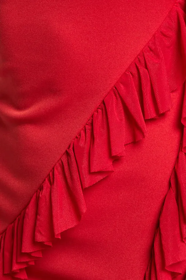 Elsa Midi Dress 8211 Halter Neck Frill Trim Detail Dress In Red Women Showpo Dresses