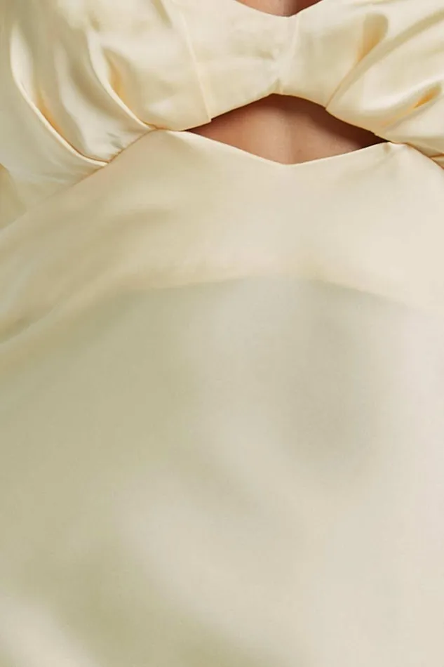 Emberlynn Midi Dress 8211 Flutter Sleeve Cut Out Satin Dress In Butter Yellow Women Showpo Dresses