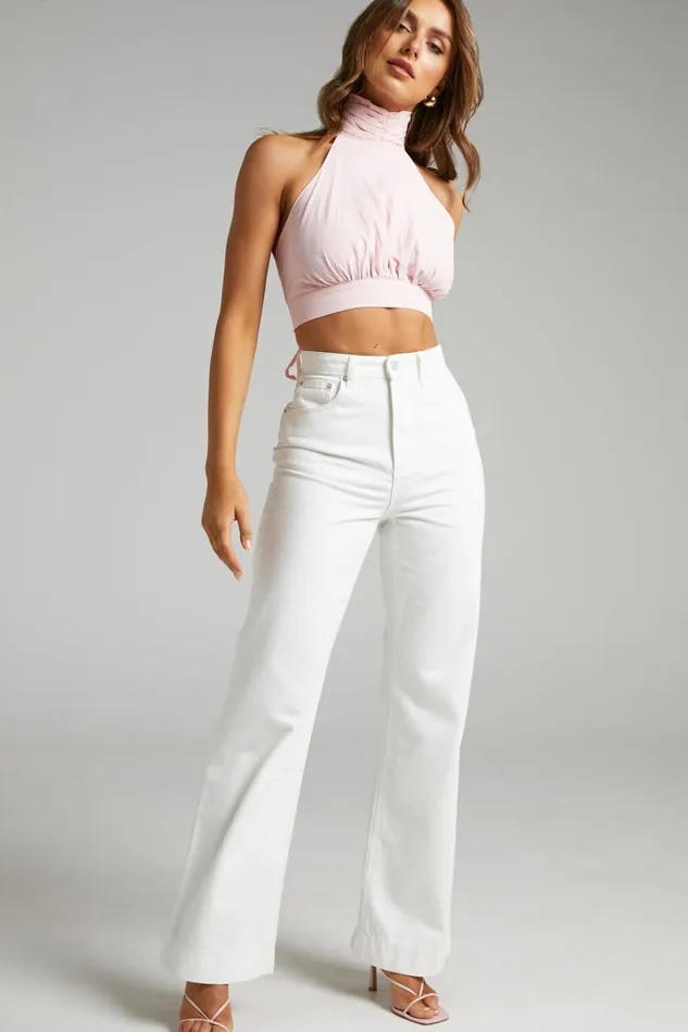 Emman Jeans 8211 High Waisted Cotton Wide Leg Denim Jeans In Ecru Women Showpo Jeans