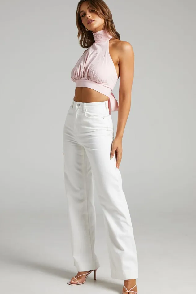 Emman Jeans 8211 High Waisted Cotton Wide Leg Denim Jeans In Ecru Women Showpo Jeans