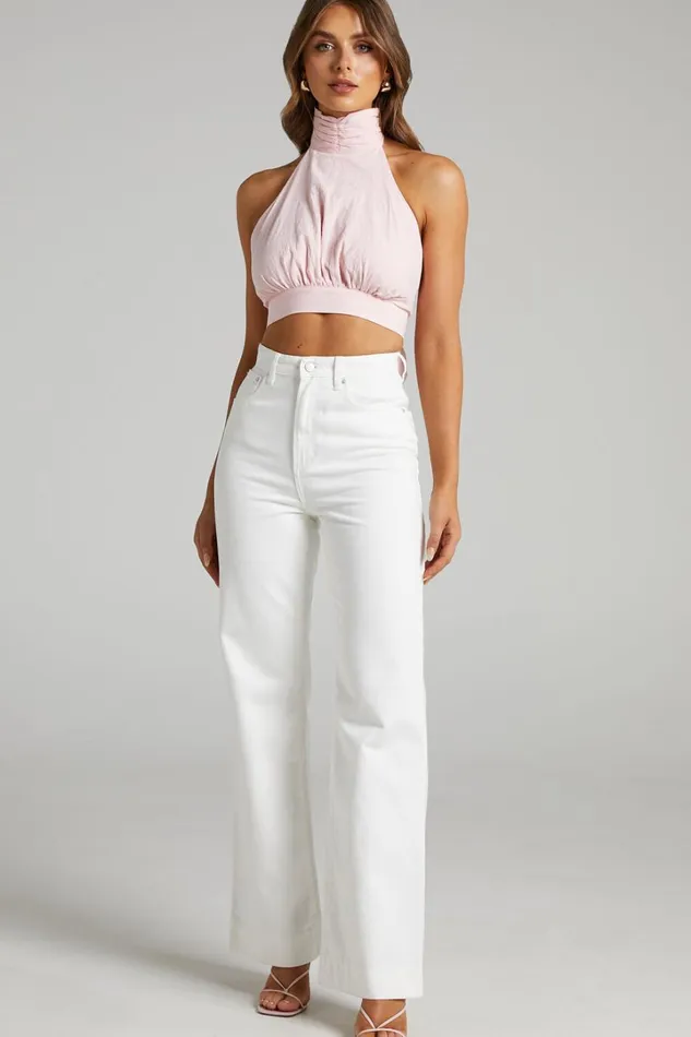 Emman Jeans 8211 High Waisted Cotton Wide Leg Denim Jeans In Ecru Women Showpo Jeans