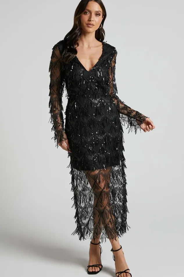 Emmett Midi Dress 8211 Long Sleeve Sequin Diamond Mesh Dress In Black Women Showpo Dresses Emmett Midi Dress 8211 Long Sleeve Sequin Diamond Mesh Dress In Black Women Showpo Dresses
