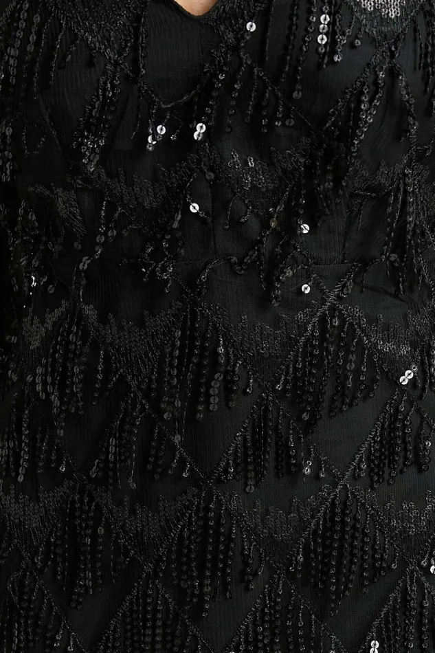 Emmett Midi Dress 8211 Long Sleeve Sequin Diamond Mesh Dress In Black Women Showpo Dresses