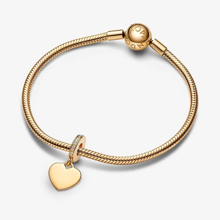 Engravable Charms Women Pandora Engravable Heart Tag Dangle Charm Gold Plated