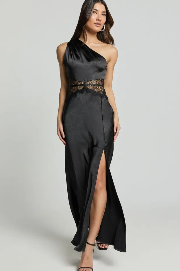 Estella Midi Dress 8211 Asymmetrical Lace Detail Waist Slip Dress In Black Women Showpo Dresses