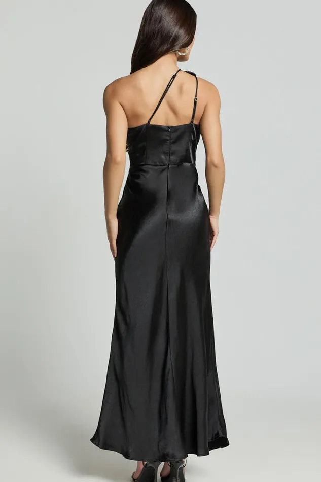 Estella Midi Dress 8211 Asymmetrical Lace Detail Waist Slip Dress In Black Women Showpo Dresses