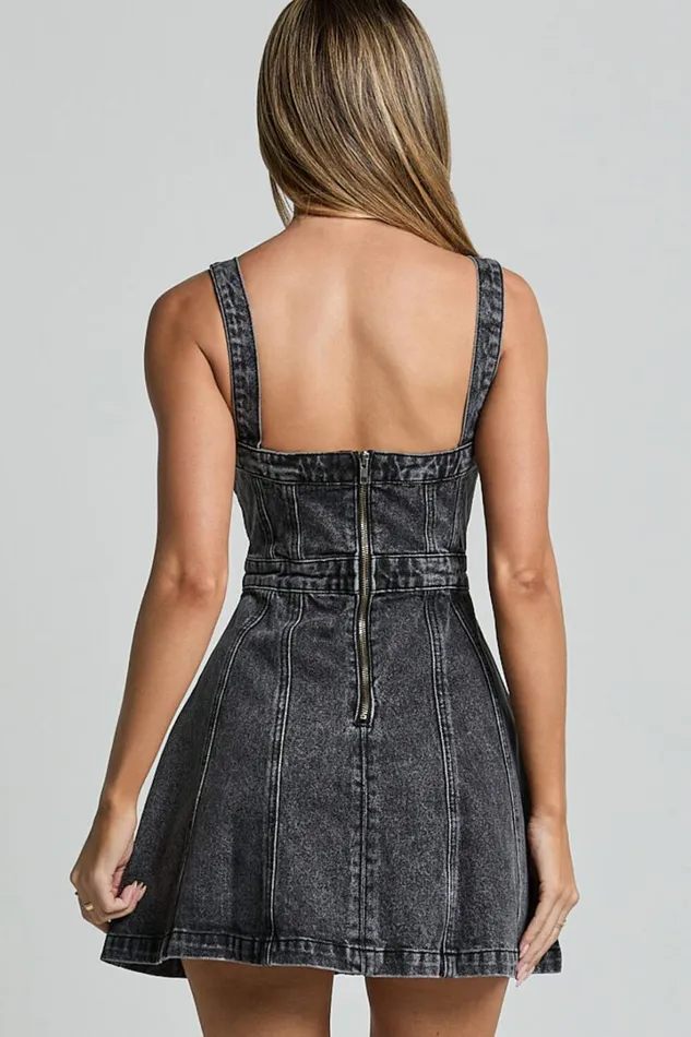 Estonia Mini Dress 8211 Denim Dress In Washed Black Women Showpo Denim